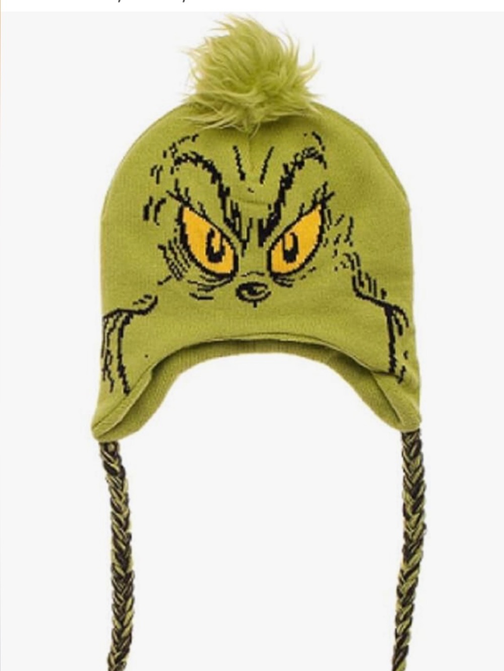 Dr. Seuss Grinch Green Knit Pom-Pom Earflap Hat